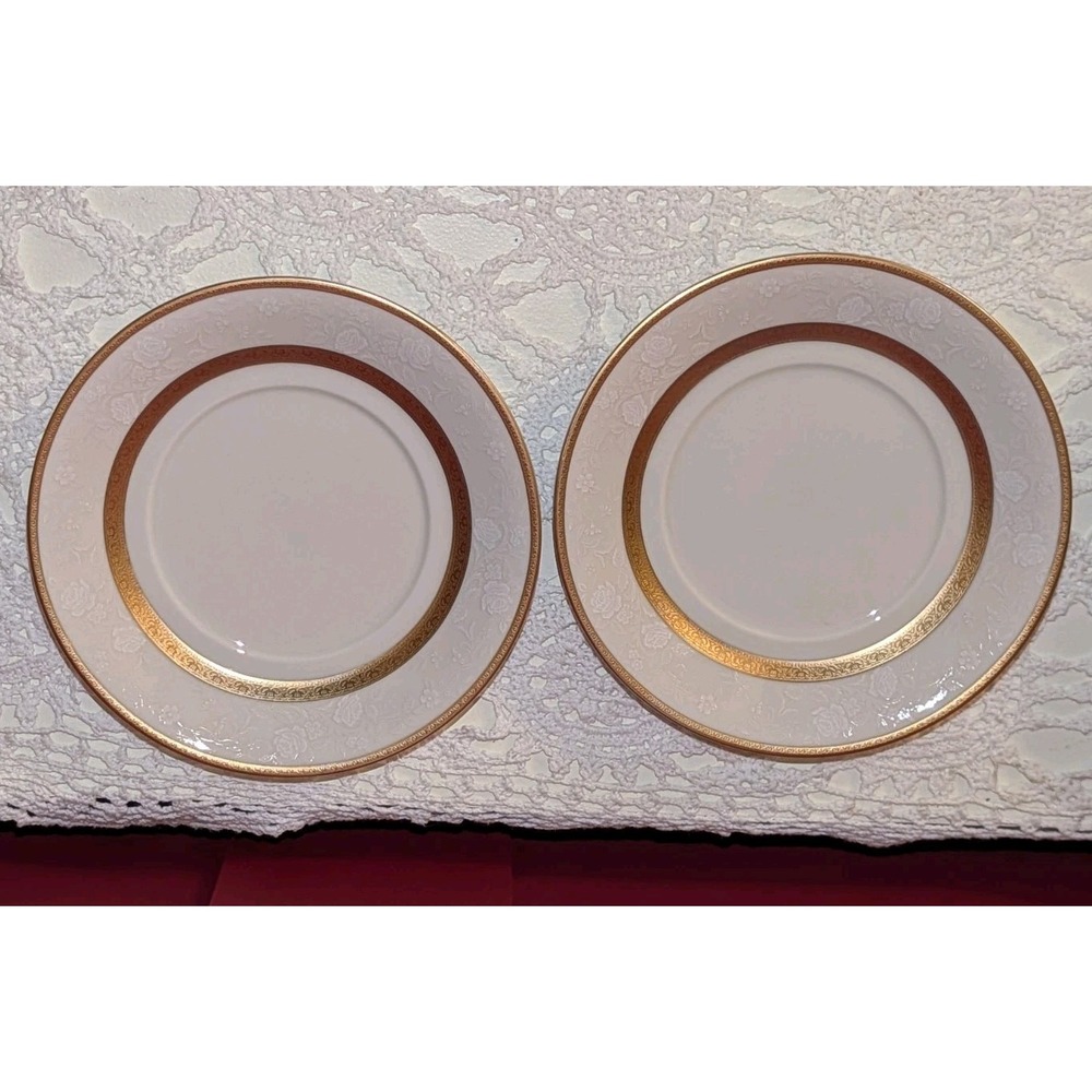 Set Of 2 Mikasa Fine China - Antique Lace Saucers L5531 6" Gold Trim Plates